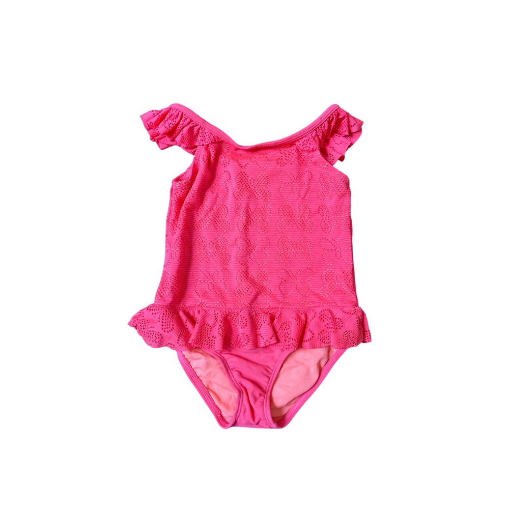 Healthtex One‎ Piece Swimsuit Girls Pink Butterfly Crochet Ruffle SIZE 4T